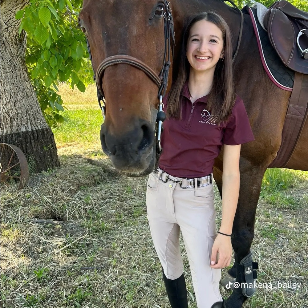 Burgundy New Women's short Sleeve Top equestrian top CM equestrian 4 w…
